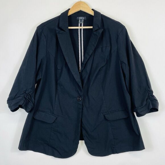 Torrid Black Ruched Half Sleeve Stretch Ponte Blazer Jacket Women's 3 3X - Picture 1 of 9